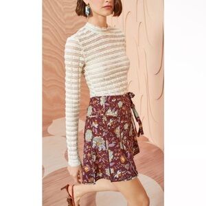 ULLA JOHNSON Emma Lace Stretch Ivory Pull On Sheer Mock Neck Top size small